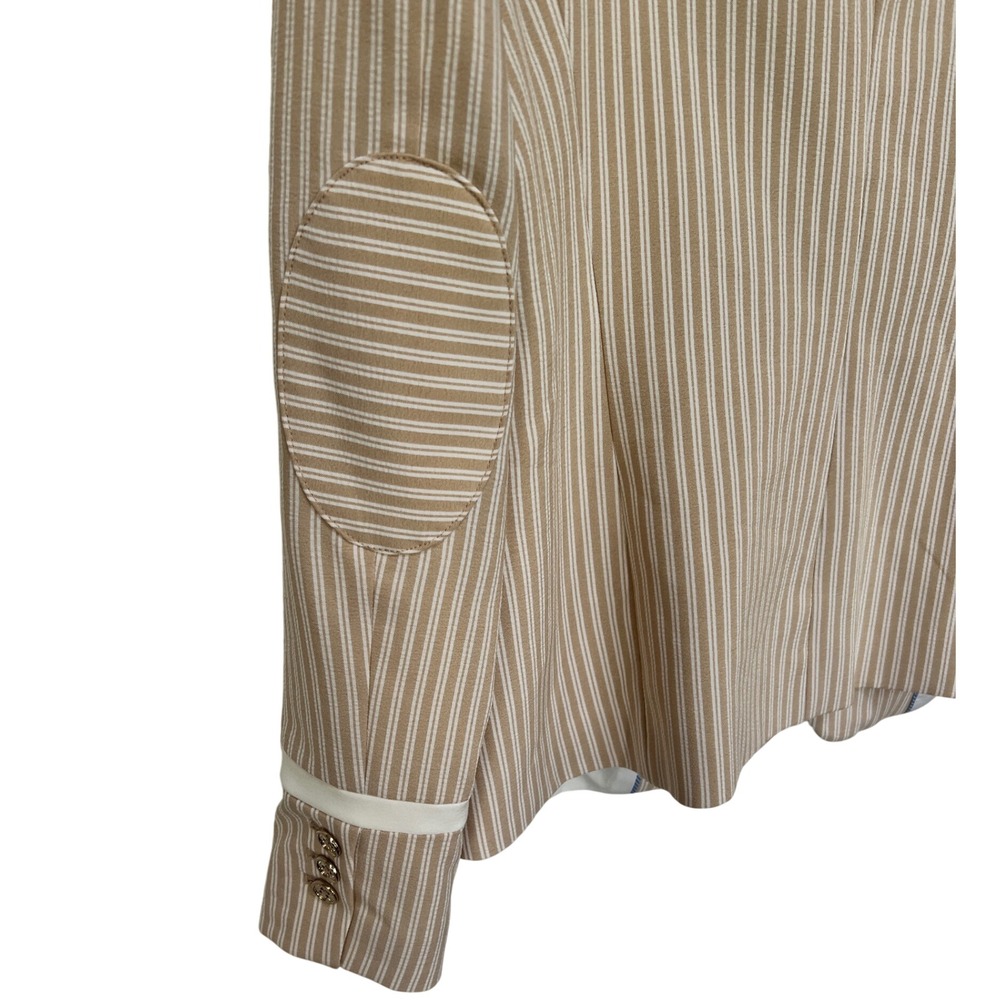 Tommy Hilfiger Womens Tan White Striped Blazer Elbow Patches Size 8 - Picture 8 of 9